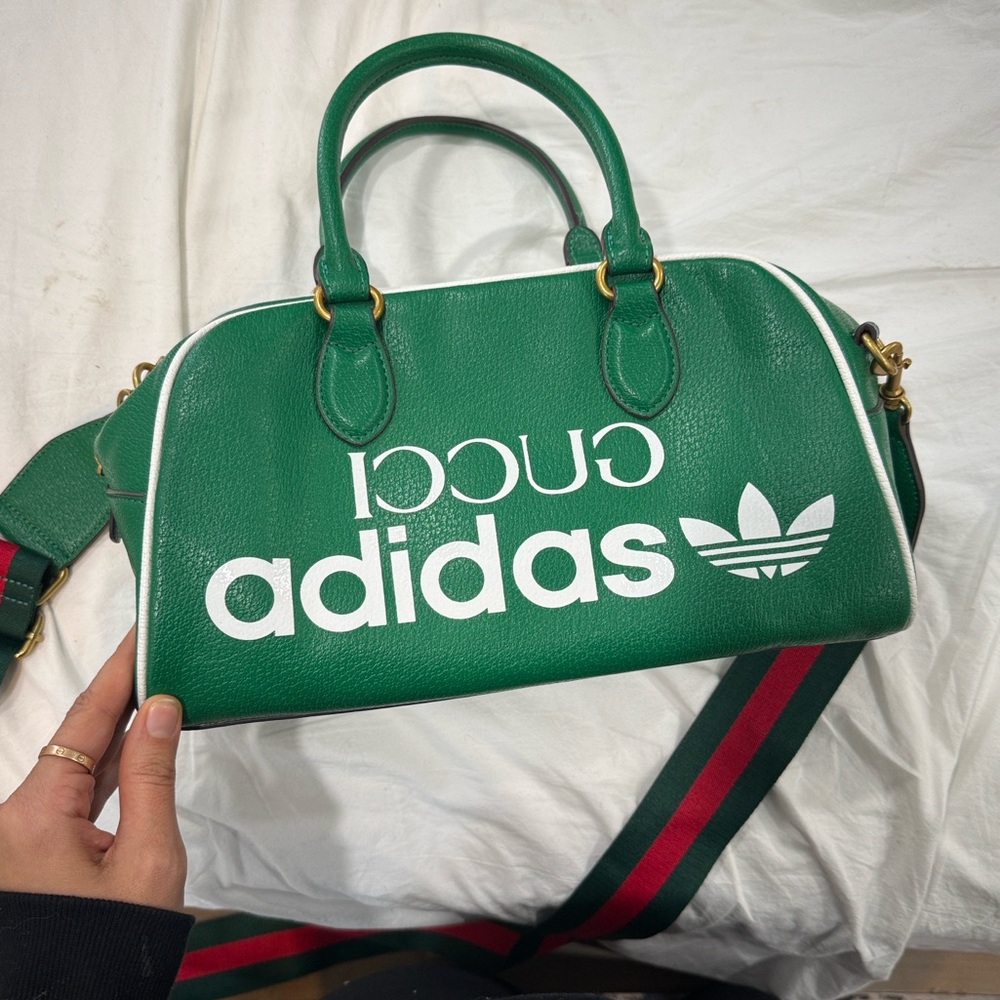 Designer inspired monogram duffle bag with striped detail
